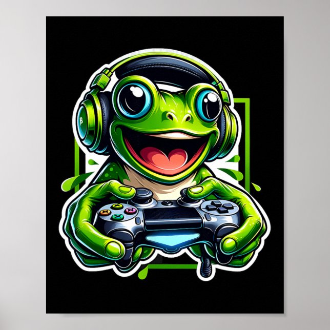 Headphone Video Game Frog Gaming  Poster (Front)