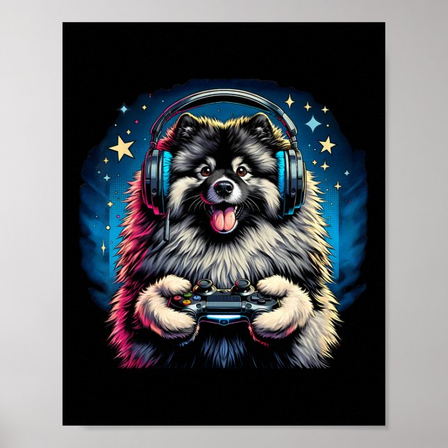 Headphone Video Game Keeshond Dog Gaming  Poster (Front)