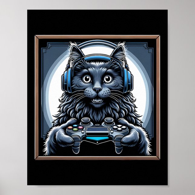 Headphone Video Game Nebelung Cat Gaming  Poster (Front)