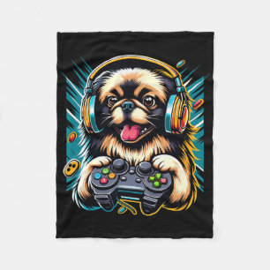 Headphone Video Game Pekingese Dog Gaming  Fleece Blanket