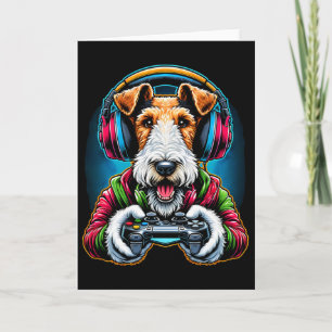 Headphone Video Game Wire Fox Terrier Dog Gaming  Card