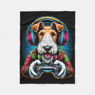 Headphone Video Game Wire Fox Terrier Dog Gaming Fleece Blanket