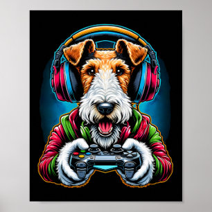 Headphone Video Game Wire Fox Terrier Dog Gaming Poster