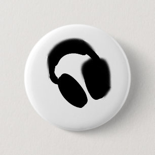 Headphones 6 Cm Round Badge