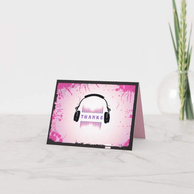 HEADPHONES Bar Bat Mitzvah Thank You Card (Front)