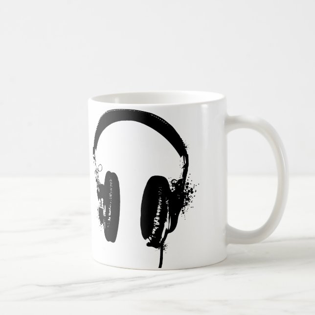 Headphones Black Stencil Graphic Art Mug (Right)