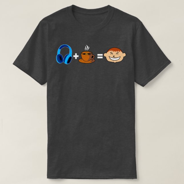 Headphones Coffee Happy T-Shirt (Design Front)