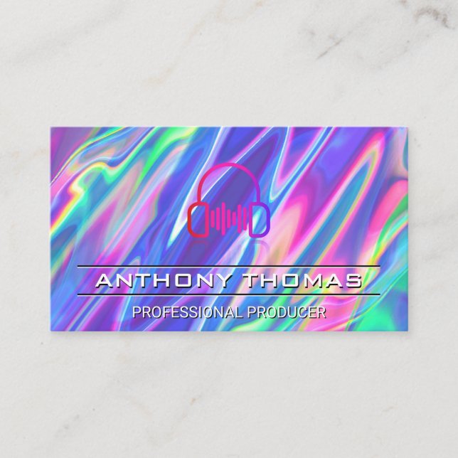 Headphones | Colourful Liquid Background Business Card (Front)