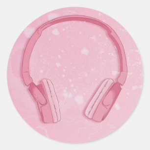 headphones cute  classic round sticker