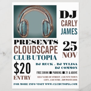Headphones, DJ, Club Event Advertising Flyer