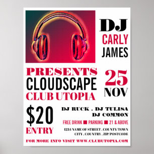 Headphones, DJ, Club Event Advertising Poster