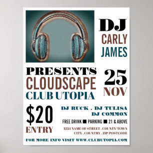 Headphones, DJ, Club Event Advertising Poster