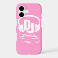 Headphones DJ girl name pink & white iphone case