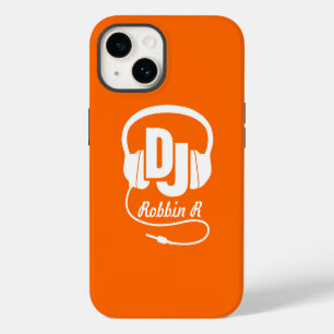 Headphones DJ named orange and white iphone case
