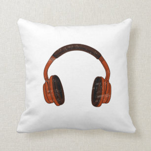 Headphones Grunge Faded Red Brown Graphic Cushion