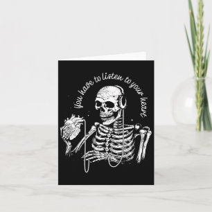 Headphones Heart Gothic Music Halloween Skeleton Card