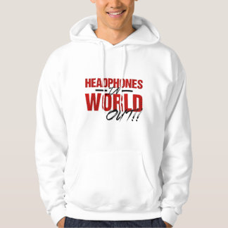Headphones In World Out Hoodie (white/red)