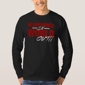 Headphones In World Out Long Sleeve (black/red) T-Shirt