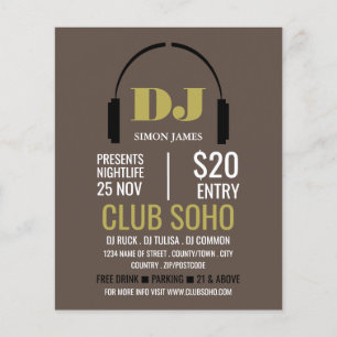 Headphones Logo, DJ, Club Event Advertising Flyer