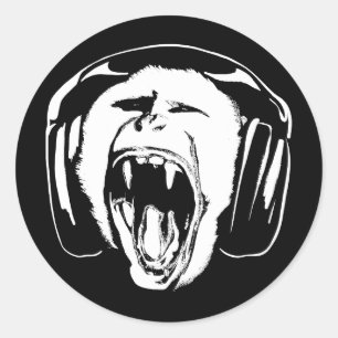 Headphones Monkey Music Lover Classic Round Sticker