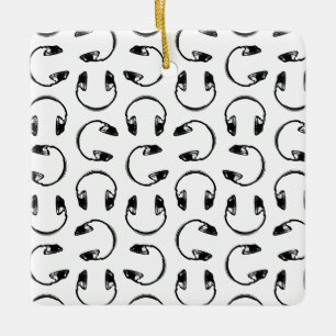 Headphones Music Print CUSTOM BACKGROUND COLOR Ceramic Ornament
