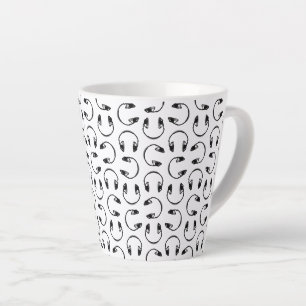 Headphones Music Print CUSTOM BACKGROUND COLOR Latte Mug