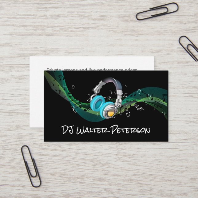 Headphones | Musical Notes Background Business Card (Front/Back In Situ)