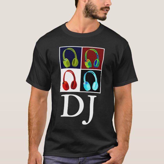 Headphones Pop Art DJ Disc Jockey T-Shirt (Front)