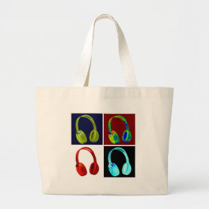 Headphones Pop Art Large Tote Bag