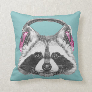 Headphones Raccoon Cushion