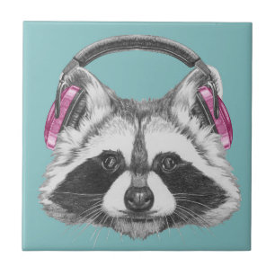 Headphones Racoon Ceramic Tile