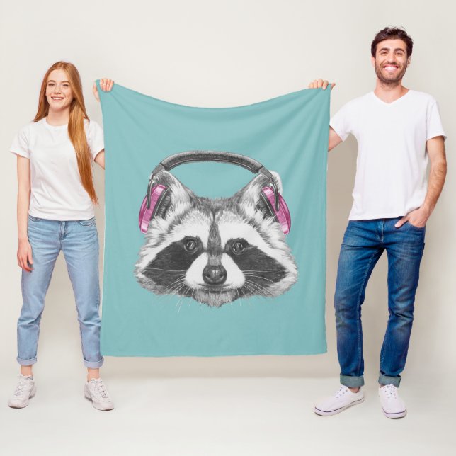 Headphones Racoon Fleece Blanket (In Situ)