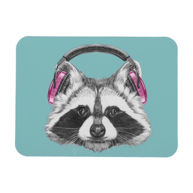 Headphones Racoon Magnet (Horizontal)