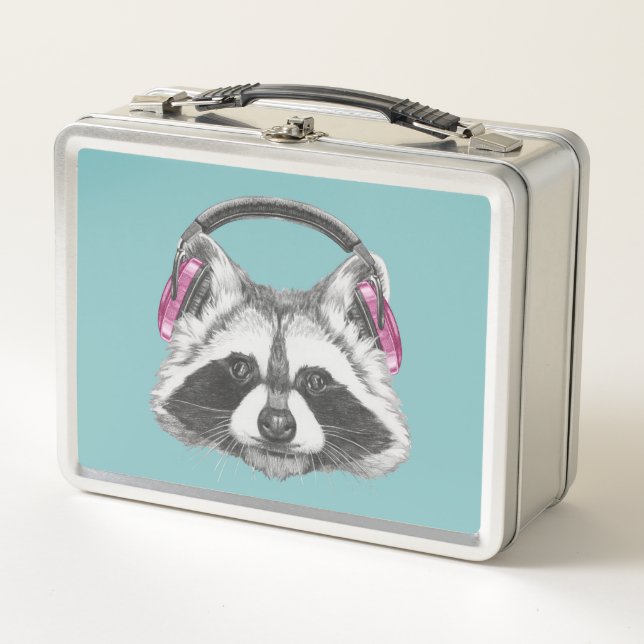 Headphones Racoon Metal Lunch Box (Front)