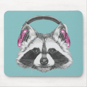 Headphones Racoon Mouse Pad