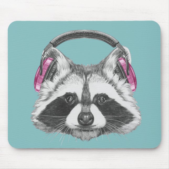 Headphones Racoon Mouse Pad (Front)