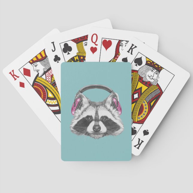 Headphones Racoon Playing Cards (Back)
