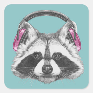Headphones Racoon Square Sticker
