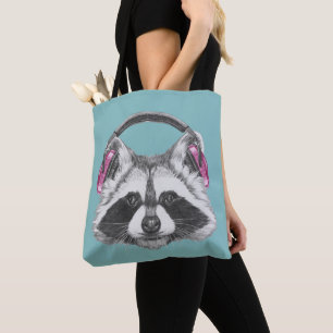 Headphones Racoon Tote Bag