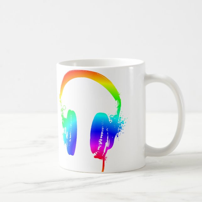Headphones Rainbow Stencil Graphic Art Mug (Right)