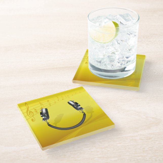 Headphones Smiling Glass Coaster (Angled)