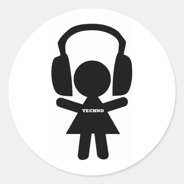 Headphones Techno Music Classic Round Sticker (Front)