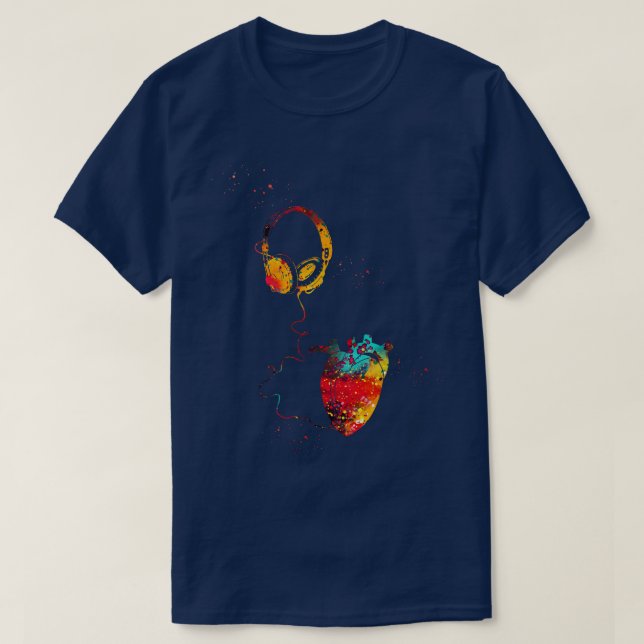 Headphones with Heart 1 T-Shirt (Design Front)