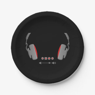 Headphones with media volume control buttons paper plate