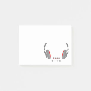 Headphones with media volume control buttons post-it notes