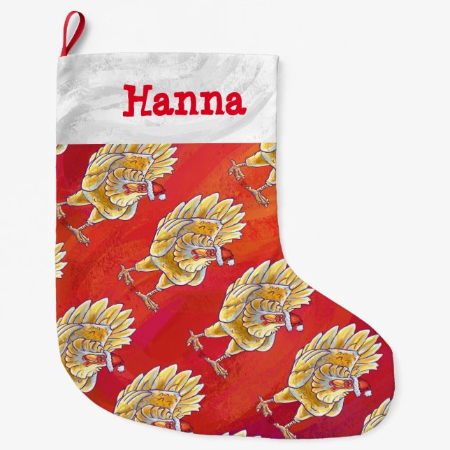 Heads and Tails Chicken Pattern Christmas Large Christmas Stocking (Front)