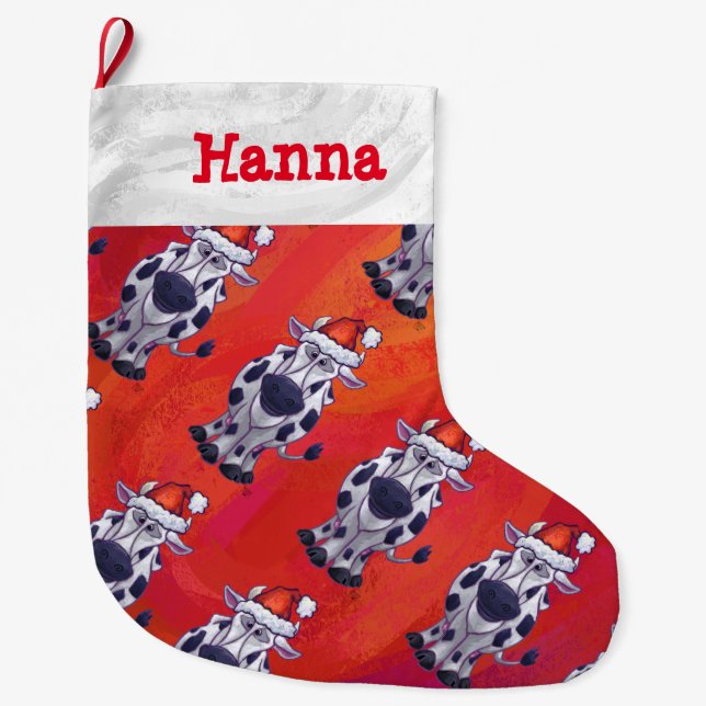 Heads and Tails Cow Pattern Christmas Large Christmas Stocking (Front)