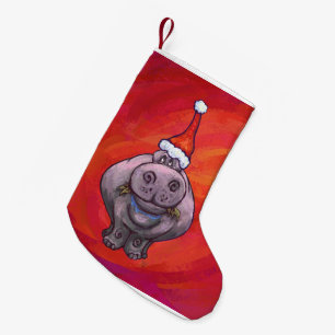 Heads and Tails Festive Hippo on Red Small Christmas Stocking