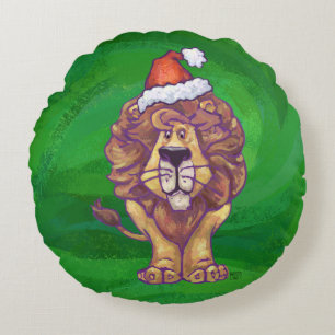 Heads and Tails Festive Lion On Green Round Cushion
