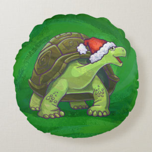 Heads and Tails Festive Tortoise On Green Round Cushion